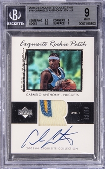 2003/04 UD "Exquisite Collection" Rookie Patch Autograph #76 Carmelo Anthony Signed Patch Rookie Card (#63/99) – BGS MINT 9/BGS 10